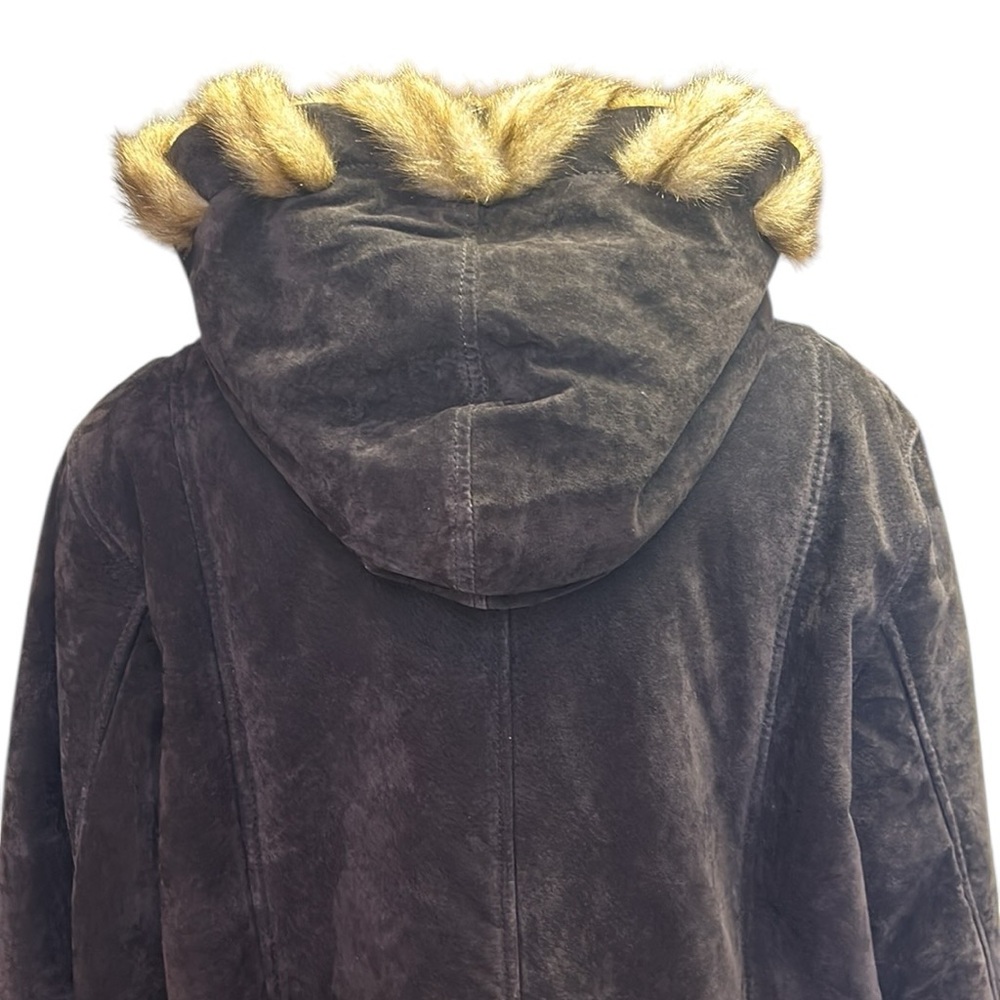 NWOT Vintage Dennis Basso Penny Lane Brown Leather Woven Faux‎ Fur Coat L - Picture 6 of 14